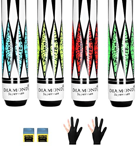lotmusic Billard-Queue-Stick, 147,3 cm, Candian Maple Professional Billard-Stick mit Abschleppkreiden und Abschlepphandschuhen für die linke Hand (4 Farben, 510 - 595 ml)