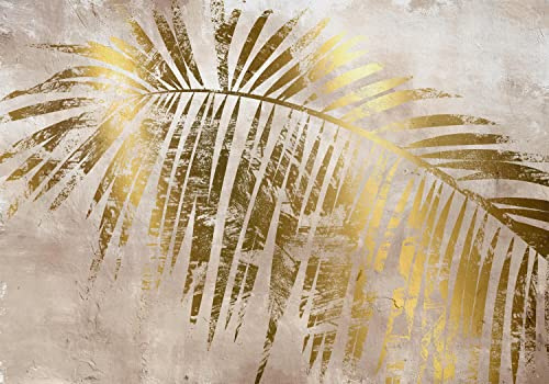 decomonkey Photo Wallpaper Palm Leaf Nature Plants Concrete 450x315 cm | Non-Woven, Wall Mural, Wall Art, Modern Design, Art Print, Home Decoration, Living Room, Print, Stone