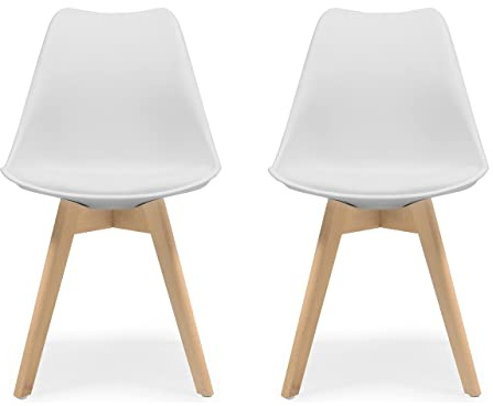 Homely® Pack 2 sillas de Comedor Nórdicas Day | Diseño NÓRDICO ESCANDINAVO | Sillas para Comedor, Cocina, Dormitorio o Estudio|Asiento Polipropileno | Patas Haya Reforzada | Color Blanco