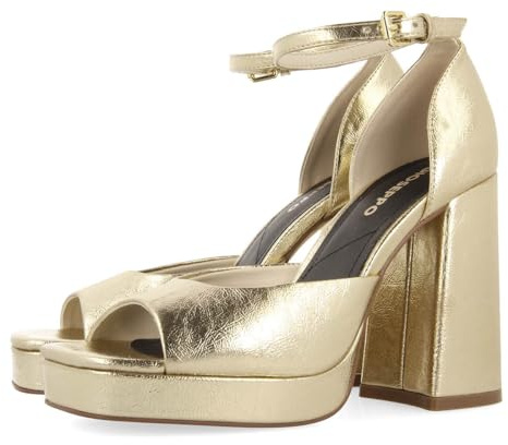 Sandalias Color Platino con tacón Ancho y Plataforma para Mujer Blunt