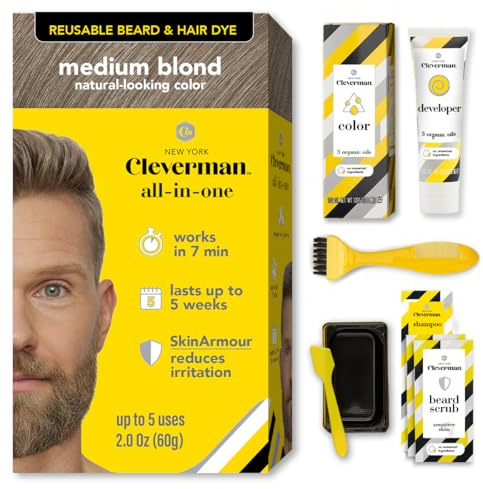 Cleverman Hair and Beard Dye for Men - All-in-One Set - Colour for Men for Natural Coverage Against Grey Hair, Professional Quality, No Ammonia, for Concealing Grey Hair, Beard