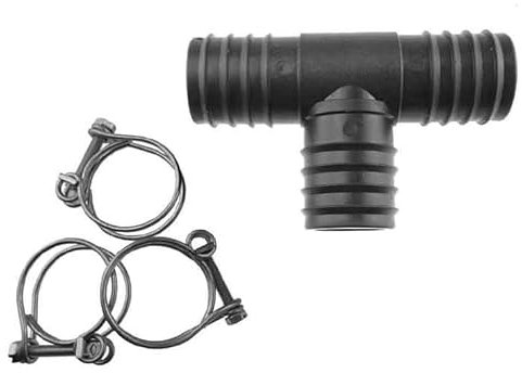 tee connectors/Adaptor Fittings for Corrugated Flexible Pond Pump/Filter Waterfall or Fountain Pipe with 3 x Double Wire Hose Clips (40mm tee+Clips)