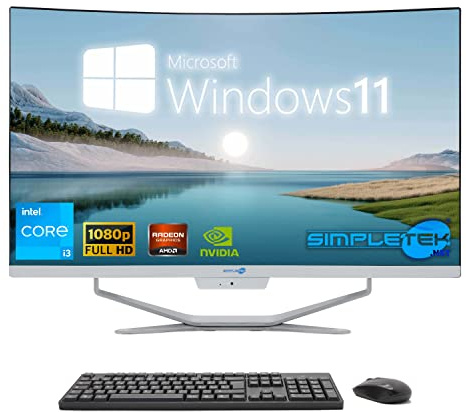 SIMPLETEK - 27 Curved Windows 11 All in One PC | 12°Gen Core i3 Processor with GTX1650 4GB Video Card | 32GB RAM DDR4 SSD 2TB