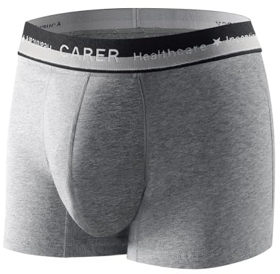 Carer Inkontinenz Pants Männer, weiche bequeme waschbare Herren-Boxershorts für Inkontinenz mit 80 ml vorderer Absorptionsfläche, um ein Auslaufen der Blase zu verhindern Grau Größe M