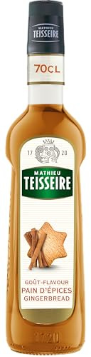 Sirop de Pain d'épices Mathieu Teisseire pour boissons, cocktails, mocktails, milkshakes, frappes, cafés, chocolats chauds, bouteille de 70cl