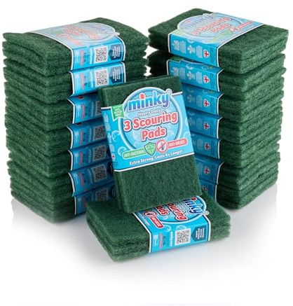 Minky Extra Strong Scouring Pads Pack of 48, Anti-Bacterial and Anti-Grease Formulation, Extra Thick, Extra Strong & Lasts 6 Times Longer, Multipurpose and Reusable Cleaning Scouring Pads
