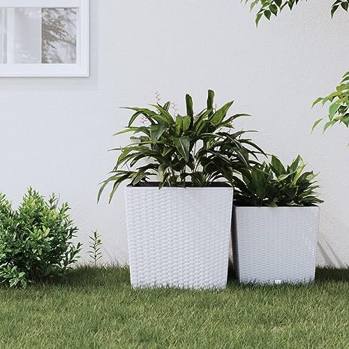 BaraSh Pflanzkübel mit herausnehmbaren Einsatz Weiß 37/64 L PP-Rattan Untertopf Pflanzen Pflanzentopf Gross Indoor