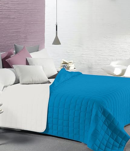 HomeLife - Steppdecke für Einzelbett, Übergangszeit, hergestellt in Italien, gesteppte Tagesdecke für Frühling/Herbst, zweifarbig und wendbar, leichte Einzelbettdecke (90 g/m²), petrol/grau