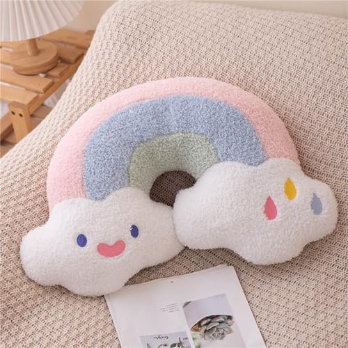 Ueiwffzo Kuschelkissen Kinderzimmer Regenbogen Herz Dekokissen Plüschtiere für Babyzimmer Kinderzimmer, Weiches Zierkissen für Mädchen Jungen (Regenbogen-50cm)