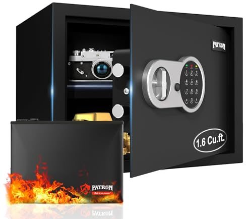 [ 1.6 Cu.ft. ]PATRON Fireproof Safe for Home,Document Safe Box Office,Digital Security Home Safes,Cabinet Safes for Money Cash,Wall Safes with Electronic Keypad for Hotel House Business,1.6 Cu.ft.