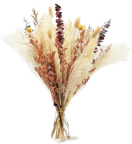 LURNODY Set Mit 34 Stöcke Pampasgras Deko, Pampasgras Getrocknet Strauss, Trockenblumen Deko, Geeignet für Vasen, Kunsthandwerk, Hochzeiten, Tischdekoration, Bohemian-Stil