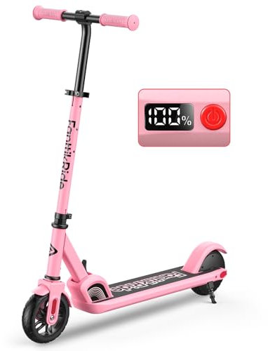 FanttikRide C9 Patinete Electrico Niño, 120 cm - 160 cm, 10/16 km/h, Alcance de 8 km, Pantalla LED, Altura Ajustable, Plegable, Ruedas de Goma, Ligero, Scooter para Niños hasta 60 kg, Rosa