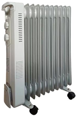 Oil Filled Radiator 11 Fin Portable Electric Heater 2500W with Adjustable Thermostat 3 Heat Settings Wheels Free Standing Safety Cut-Off for Home Office Room (White)