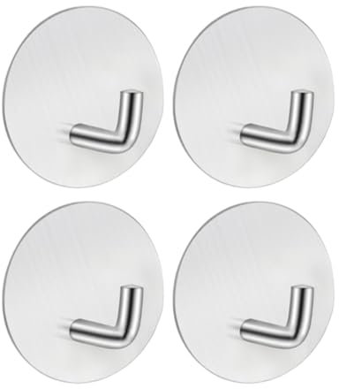 4 PCS Self Adhesive Hooks, Heavy Duty Stainless Steel Sticky Hanger, Waterproof Hanging Holder Stick on Wall, Door, Closet, Bathroom, Bedrooms, Kitchen for Towel, Coat, Tea Towel, Clothes,Mini Hooks