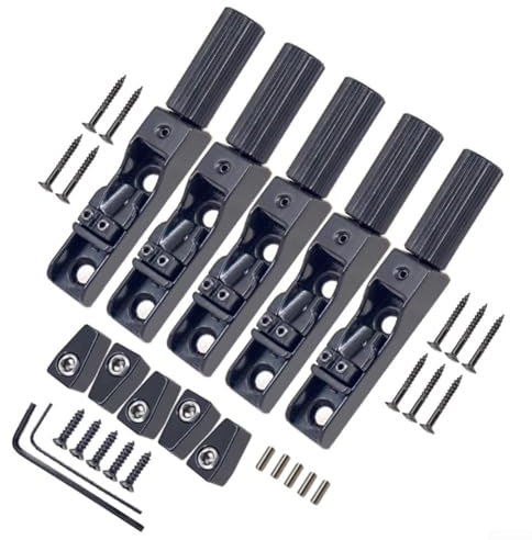 Saiten-Bass-Steg-Set, 4/5/6-saitig, fester Bass, Headless-Brücke, Einzelsaite, silberfarbene Zinklegierung, für 4-, 5- und 6-saitige Bassgitarren (schwarz, 5 Stück)