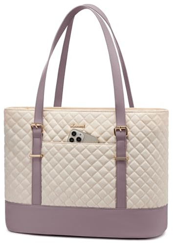 LOVEVOOK Laptoptasche Damen 15,6 Zoll, Handtasche Shopper Business Tasche Aktentasche Lehrertasche mittelgroß, Wasserdicht Notebooktasche Tote Bag für Büro Uni,Beige Rosa