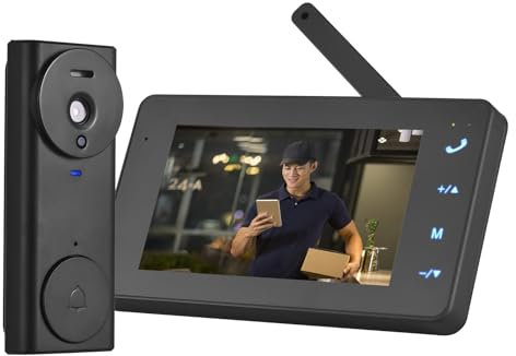 Swokely Cámara de timbre de vídeo inalámbrica 2.4G con pantalla de monitor, pantalla 4.3 IPS, videoportero, kit de cámara, visión nocturna de 170 grados, micrófono HiFi, intercomunicador de 2 vías