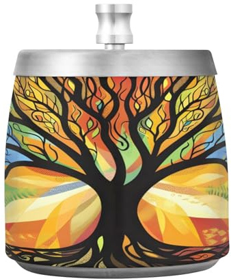 Mysterious Tree Colorful Ashtray with Lid, Outdoor Ashtrays for Patio, Stainless Steel Ashtray Odorless Smokeless for Home Office Balcony