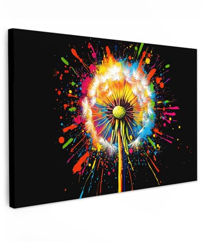 MuchoWow© Bilder Groß XXL Wohnzimmer Deko Modern Wandbild Kunstdruck | 120x80 cm - Leinwand Bild Schlafzimmer über Bett Room Decor Geschenke Löwenzahn - Graffiti - Bunt - Blumen - Natur