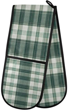 Ofenhandschuhe Doppelte Ofenhandschuhe Grün Weiß Büffel Plaid Kariert M Hitze Ofenhandschuhe Topflappen Hitzebeständig Gesteppt für BBQ Backen Küche Kochen Handschuhe