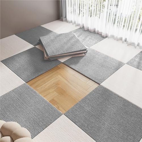 Selbstklebende Teppichfliesen 30x30cm Anti-Rutsch Puzzle-Teppich Quadratisch, Nadelfilz Bodenschutzmatte Selbstliegend, Abziehen und Aufkleben für Schlafzimmer & Wohnzimmer(Light gray,16 x 16 Inch-9 P