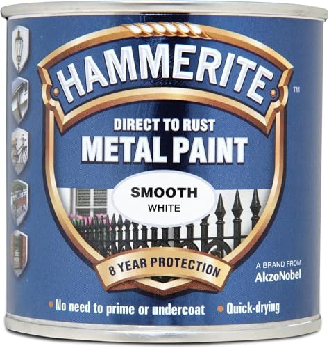Hammerite Direct to Rust Metal Paint - Quick Drying - No Primer or Undercoat Needed - Smooth Finish - White - 250ml
