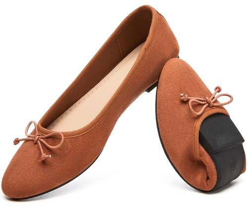 HEAWISH Womens Ballet Flats Shoes Black Poinet Toe Women's Flats Comfortable Suede Dressy Casual Shoes, Tan, 2 UK