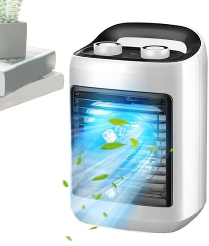 Rrlihjgu Ventilateur de climatisation, ventilateur d'air frais pour chambre à coucher, petit refroidisseur de pièce silencieux, humidificateur portable avec réservoir d'eau, modes réglables, gadgets