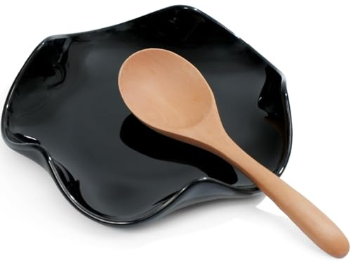 Repose Cuillère Cuisine en Céramique,Support pour Ustensiles de Cuisine,Porte-Cuillère pour Spatules,Pinces,Cuillères à Café ou Ustensiles,Cuisinière et Comptoir,Lavable au lave-vaisselle (noir, 13cm)