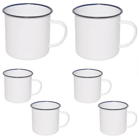 Taza de Latón Esmaltada. Pack 6 Tazas de Café, Decoradas o Blancas. Ideal para Bar, Restaurantes, Cafeterías, Hoteles, Colegios, Hostelería, Familias. Material Duradero y Antibacteriano (Blanca 10cm)