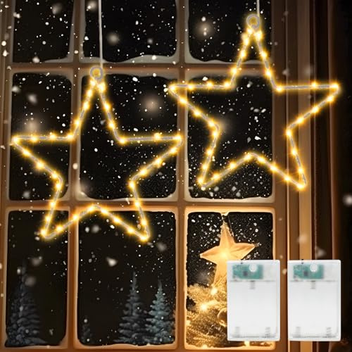 Liyade LED-Weihnachtssterne, 2 Stück, 35 LED, Timer | Batteriebetriebene Fensterdeko für Weihnachten, Balkon, Party und Hochzeit