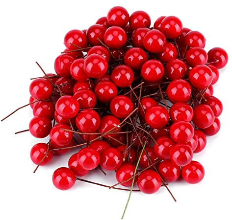 Adfaga 100 PCs künstliche Stechpalme, Holly Blätter Beeren für Bastelbaumsträuße, 6 cm rote Bälle Dekorationen Machen Vorräte für Zuhause.