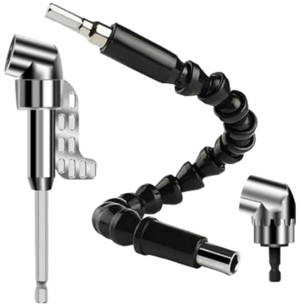 3-in-1 Right Angle Drill Adapter Set, Flexible Shaft & Hex Drive Screwdriver Extension for Tight Spaces, Universal 1/4 Inch