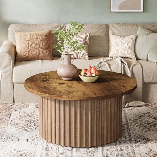 Tribesigns Round Coffee Table, 31.5-Inch, Modern Accent Center Table Sofa Side Table for Living Room, Brown