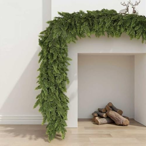 2PCS,6 FT Artificial Cedar Garlands, Real Touch Winter Cedar Pine Garland,Artificial Green Faux Cedar Pine or Fireplace Mantle Fireplace Indoor Outdoor Holiday Party Home Decoration (2, 6FT)