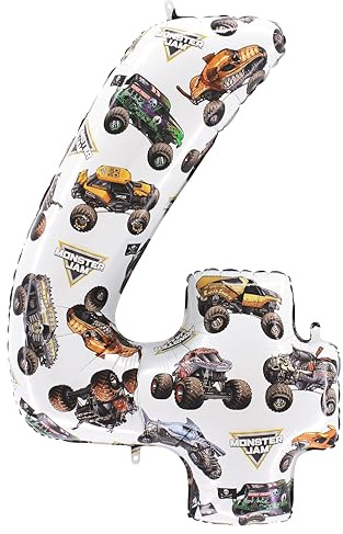 Toyland® 26 (66cm) Monster Jam™ Number 4 Foil Balloon - Large Monster Truck Birthday Balloon - Party Decoration, Air or Helium, Self Sealing