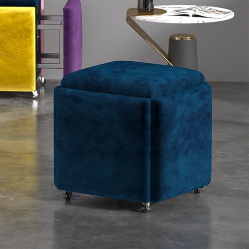 Cubo de asiento 5 en 1, cubo otomano de almacenamiento con ruedas giratorias, juego transformable para sala de estar, dormitorio, oficina (color: morado salsa de terciopelo, tamaño 45 cm)