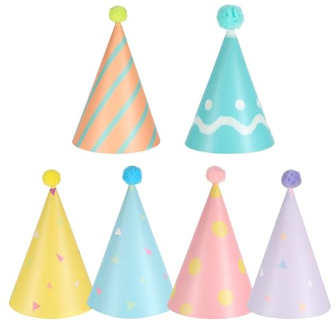 6 Stück Partyhüte für Kuscheltiere Geburtstagshüte für Hunde und Katzen Kleine Party hüte Kuscheltiere Geburtstagsfeiern Verstellbarer Partyhut mit Pompons für Kätzchen Animals