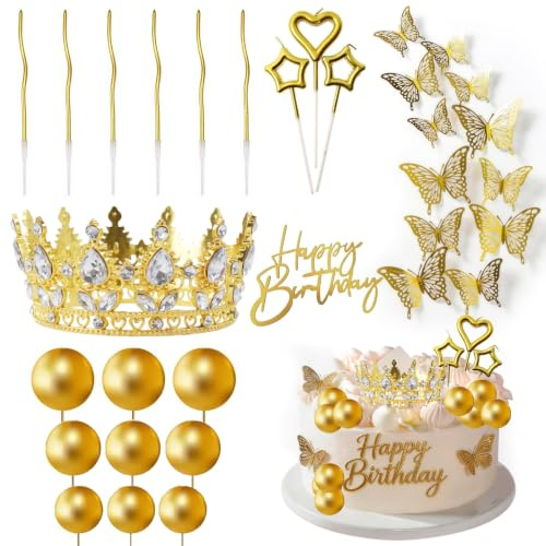 yolzhxe 32 Pza Décoration de Gâteau Couronne, Papillon Decoration Gateau