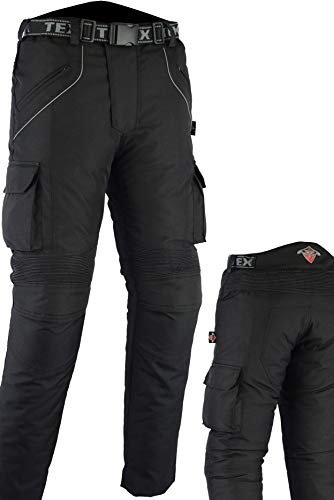 Texpeed Mens All Black Waterproof Armoured Motorcycle Motorbike Biker Trousers/Pants With CE Armour (EN 1621-1) - 38W / 34L