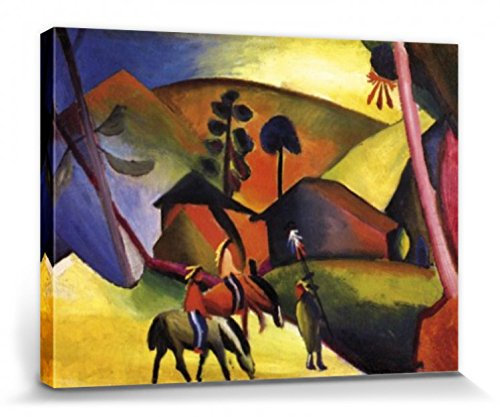 1art1 August Macke Poster Indianer Auf Pferden, 1911 Bilder Leinwand-Bild Auf Keilrahmen | XXL-Wandbild Poster Kunstdruck Als Leinwandbild 80x60 cm