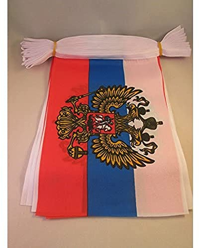 AZ FLAG Wimpelkette Russland mit Adler 6 m 20 Flaggen Leichtes Polyester | Für innen und außen Russische Flaggenkette Flaggen auf verstärktem Band vernäht