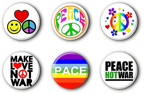 6 Peace Frieden Buttons Buttonset Ansteckbuttons 70er 70ies Anstecker #2 (2,5cm)