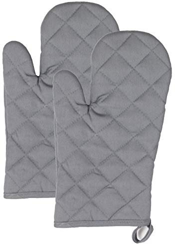 ZOLLNER 2er Set Ofenhandschuhe Baumwolle, hitzebeständig, grau, 18x30 cm