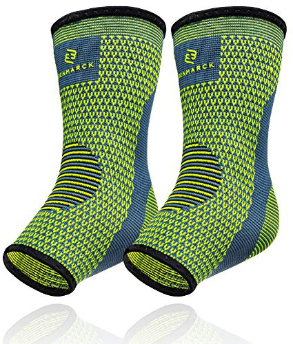 Benmarck Ankle Compression Sleeve, Plantar Fasciitis Sock, Foot Arch and Achilles Tendon Support Brace for Running for Men and Women by (Fjord Blue, Unisize)