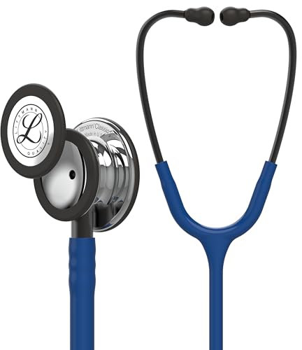 3M Littmann Classic III Stethoskop zur Überwachung, hochglanzpoliertes Bruststück, marineblauer Schlauch, Schlauchanschluss und Ohrbügel in Rauchfarben, 69 cm, 5863