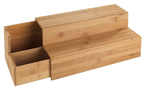 WENKO Escalier en Bambou pour Café et Thé - Étagère de Cuisine avec tiroir, Bambou, 33 x 17.5 x 15 cm, Marron