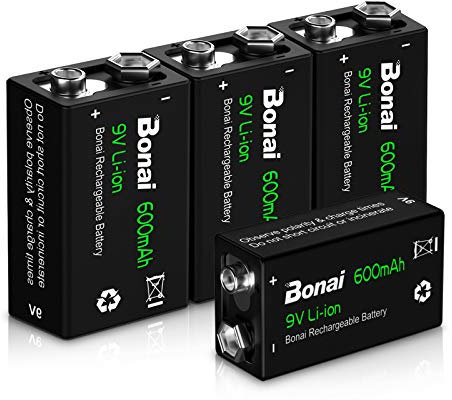 BONAI 9V Batteria Ricaricabile 600mAh Lithium Pre-caricate Pile Ricaricabili 9V da 1200 cicli Senza l'Effetto della Memoria Anche è Auto-Scarica Bassa Confezione da 4 Pezzi