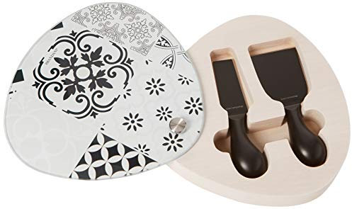 Brandani 53192 Alhambra tagliere in vetro/legno, con 2 coltelli da formaggio in acciaio inox, multicolore
