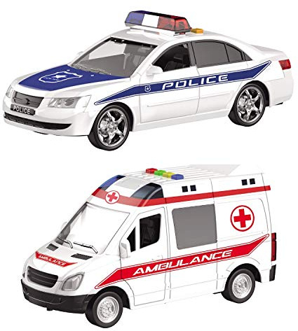 Mondo Motors - Friction Security - Macchinine con retrocarica frizione pull back per bambini - Auto della polizia o Ambulanza, Dimensione 20 Cm, modelli assortiti, 1 pezzo